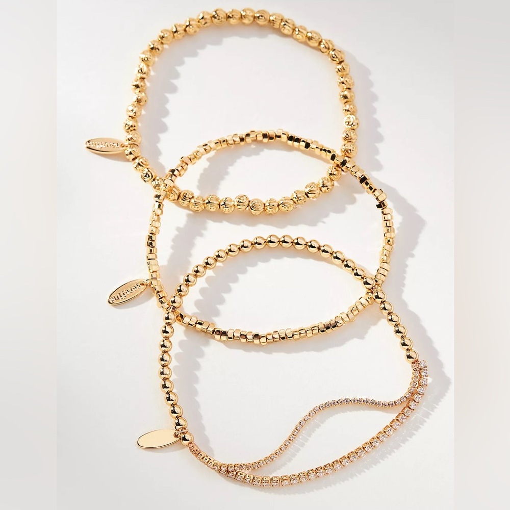 Anthropologie Mini Mixed Beaded Bracelets, Set of 3 - NWT - Gold
